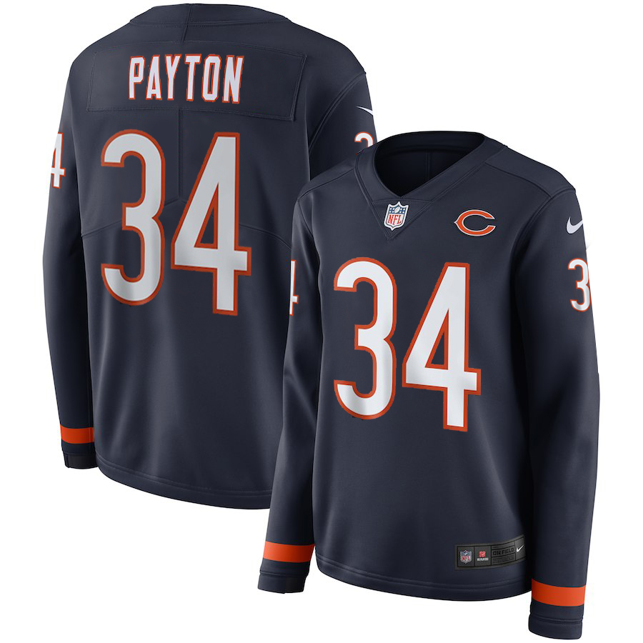 Women Chicago Bears #34 Payton blue  Limited NFL Nike Therma Long Sleeve Jersey